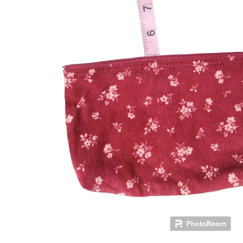 Cute Little Red Corduroy Floral Make Up Bag
